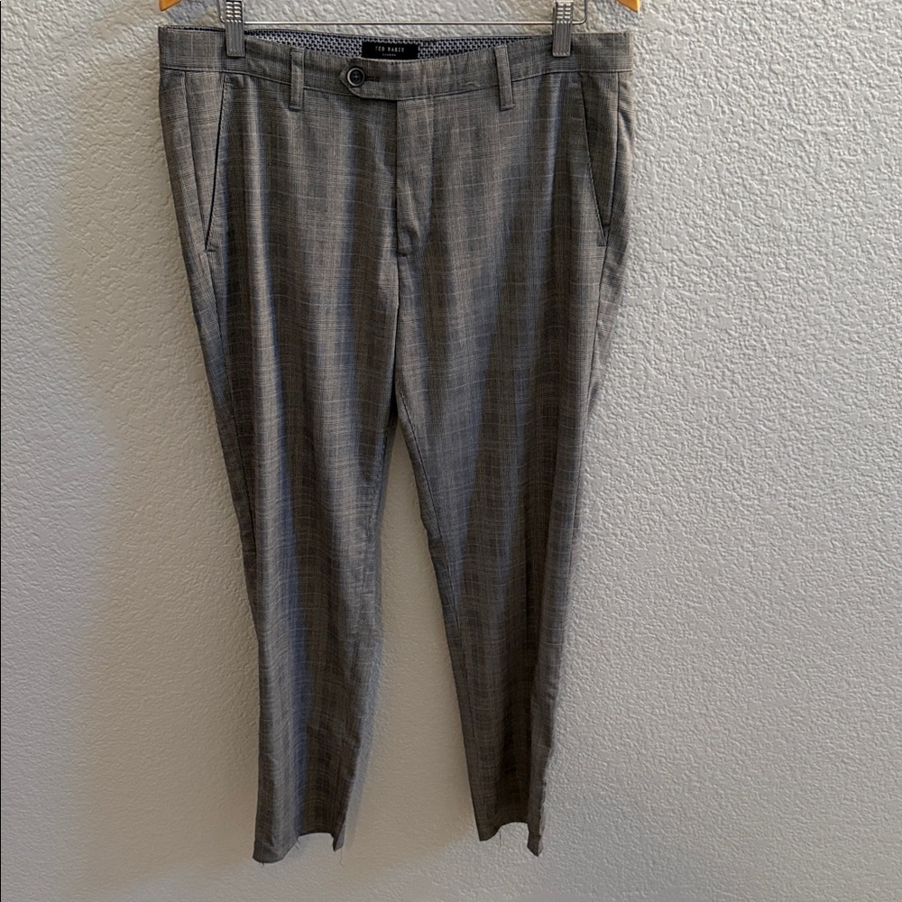 Ted Baker Men’s Slim Fit Gray Checkered Stripe Dress Suit Pants Size 34x30